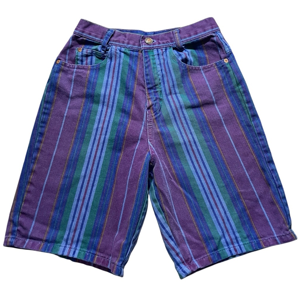 X5- Vintage Big Kids Michaels Purple and Blue Striped Jean Shorts